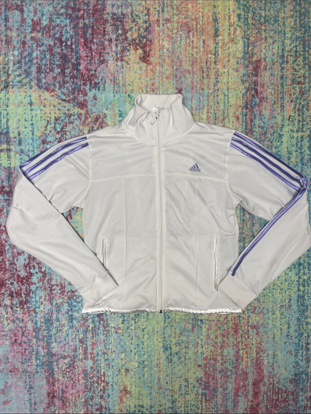 adidas White Track Jacket with Purple Three-Stripes